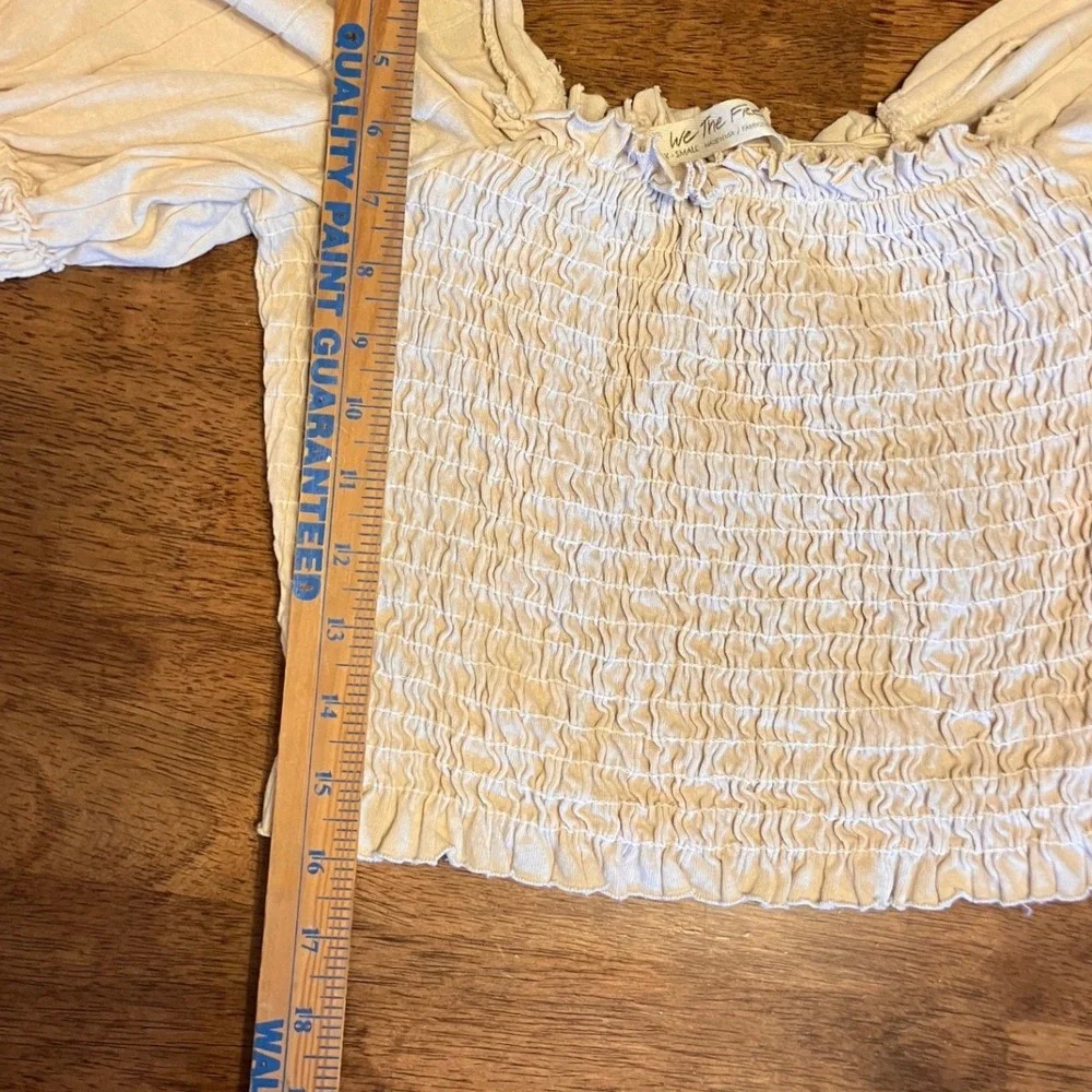 We The Free Free People Smocked‎ Crop Top Cream Puff Sleeve XS Boho Festival